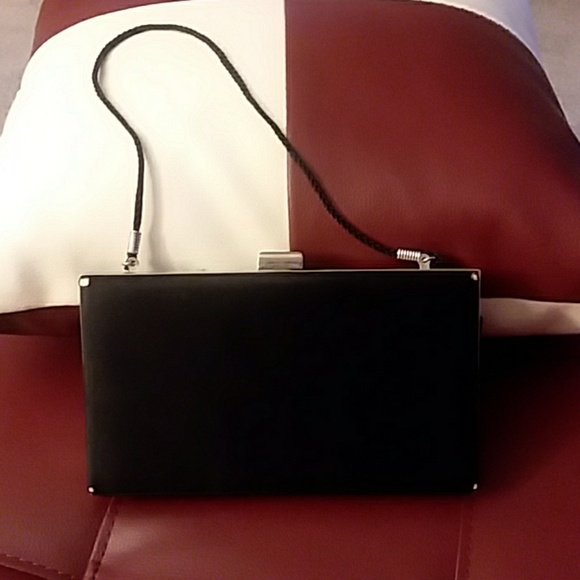 Black Satin w/ metallic design Clutch - Picture 3 of 8